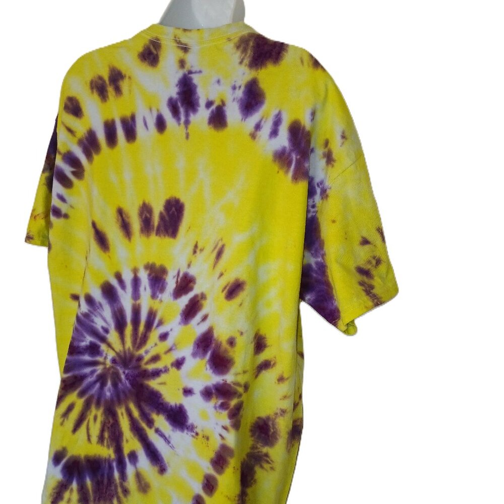 Yellow and Purple Tie Dye T Shirt with Swirl Pattern Unisex Adult Size XL - Picture 8 of 15